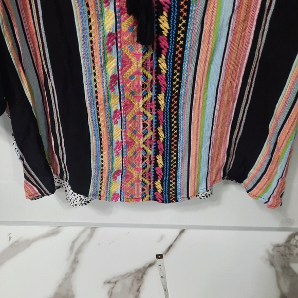 Calessa Boho Floral Embroidered Stripe Tunic Shirt Size 1X Black Pink - Picture 5 of 12